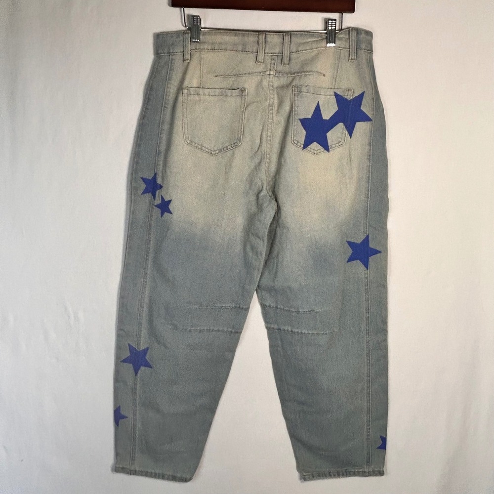 Star Print Barrel Jeans  Wide leg High Waisted Denim Baggy Womans Y2K Size L - Picture 5 of 7
